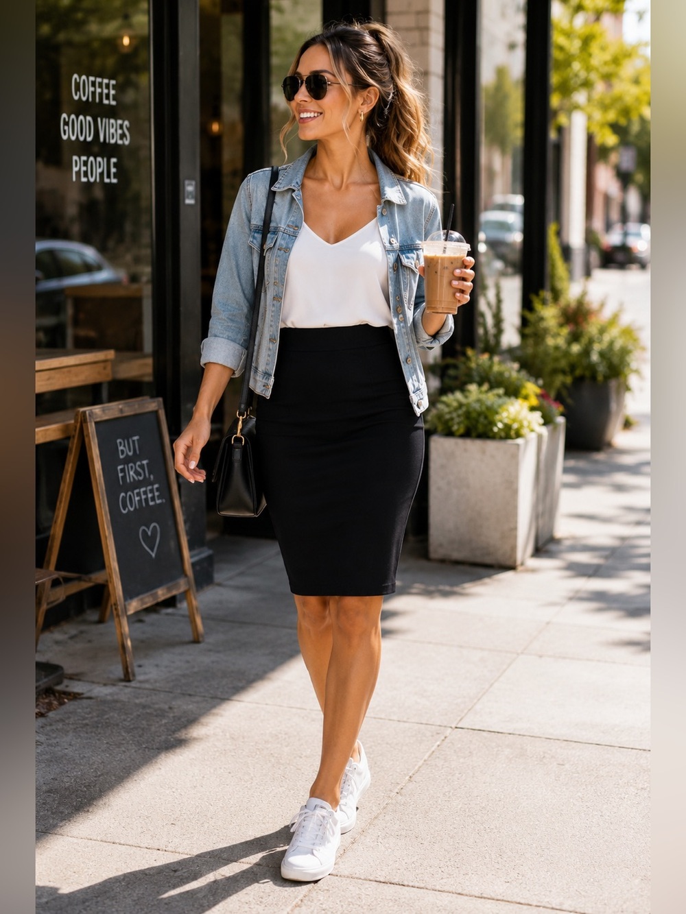 Studio Point Black Stretch Pull-On Pencil Skirt Size M Career Office Travel Chic